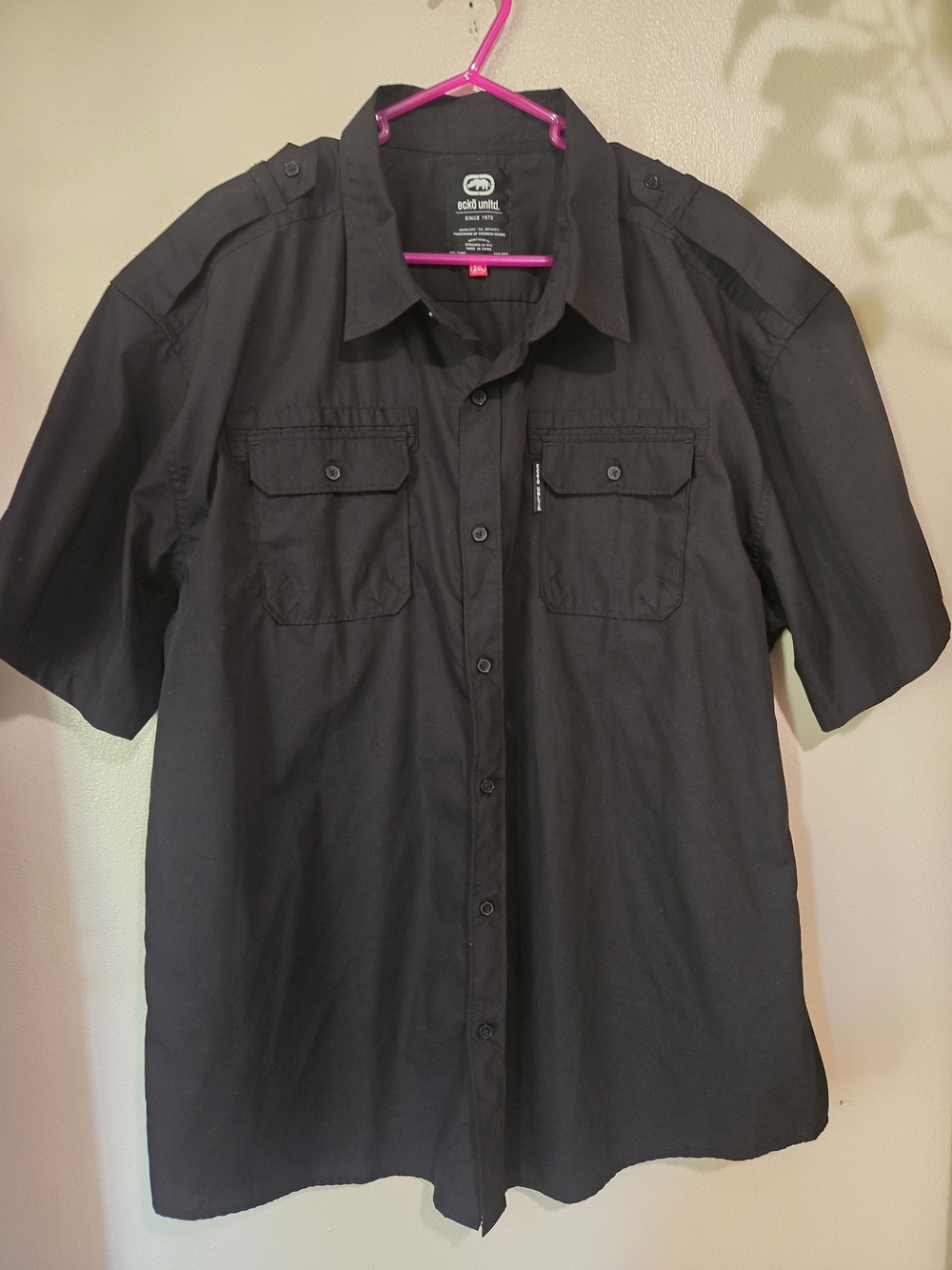 Ecko Unltd 2XL  Black Short Sleeve Button Down Work Shirt